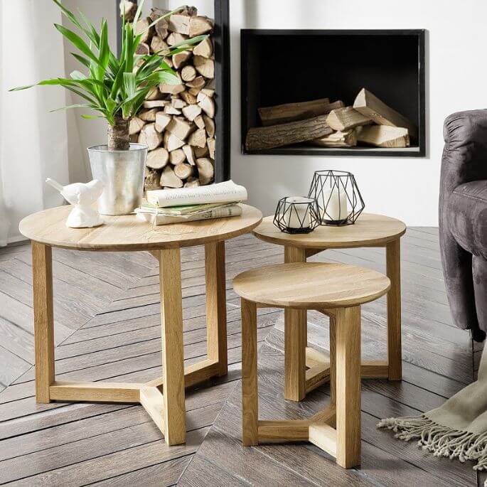 Tables basses style nature en chêne massif (lot de 3) Henderson